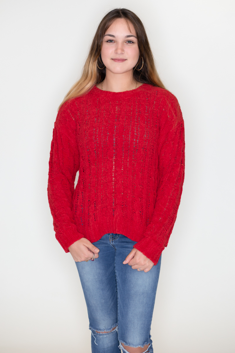cable knit red sweater