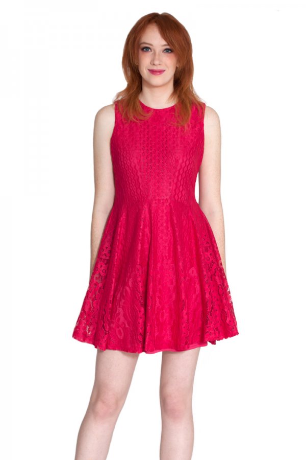 Sleeveless Fit and Flare Lace Dress | Off White