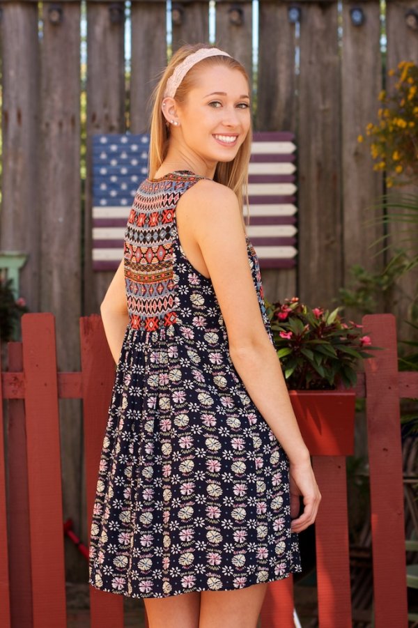 Umgee USA Sleeveless Printed Peasant Dress