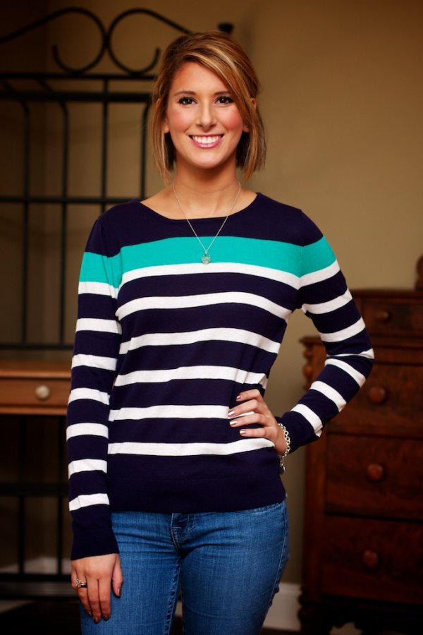 Teal Striped Wrap Sweater (L)