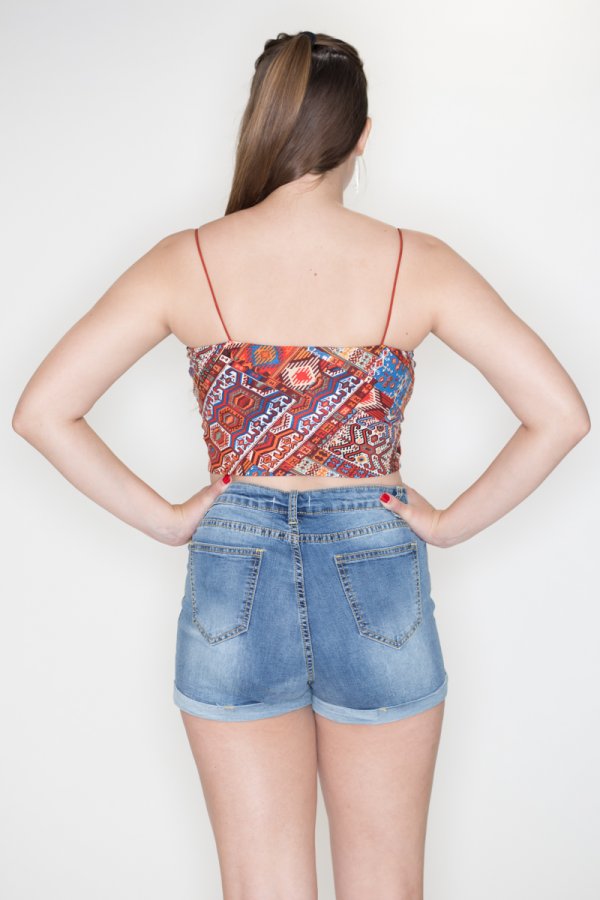 Shorts En Jean Imprimé Tribal - Taille S, Bleu - Occasion Très Bon état