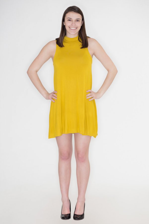 Gold Mock Neck Swing Dress