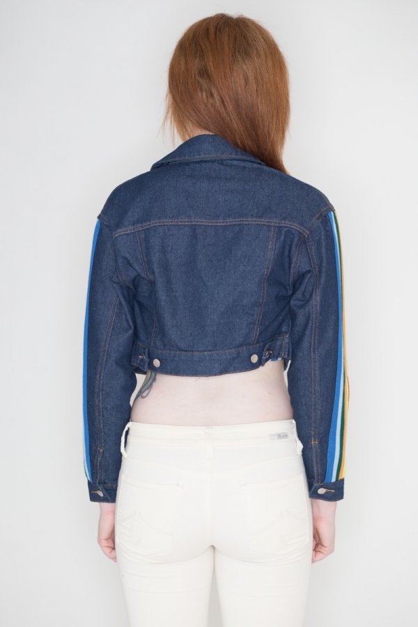 Honey Punch Rainbow Cropped Denim Jacket