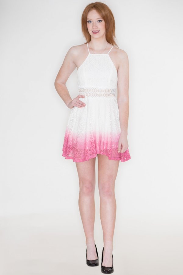 pink ombre lace dress ELLIATT Lumira Strapless Mini Dress Pink / S