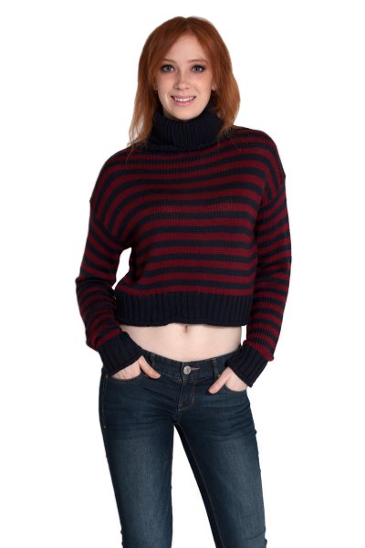 Striped Crop Turtleneck Sweater by Timing