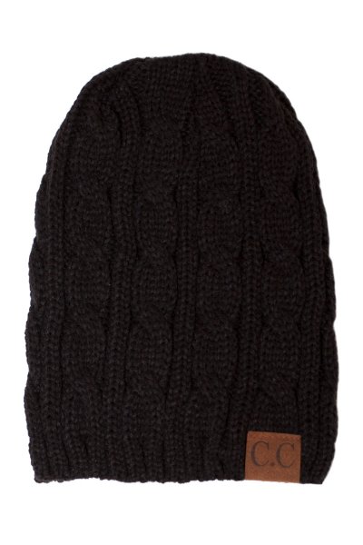 Black Cable Knit Beanie by C.C.