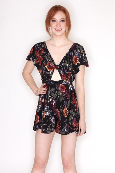 Front Tie Floral Romper by Hommage
