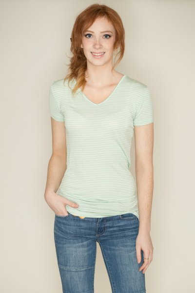 V-Neck Pinstripe Tee by Zenana