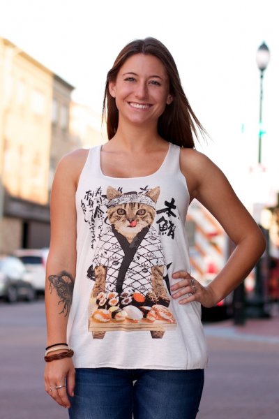 Karate Cat Loves Sushi Tank Top by Bear Dance