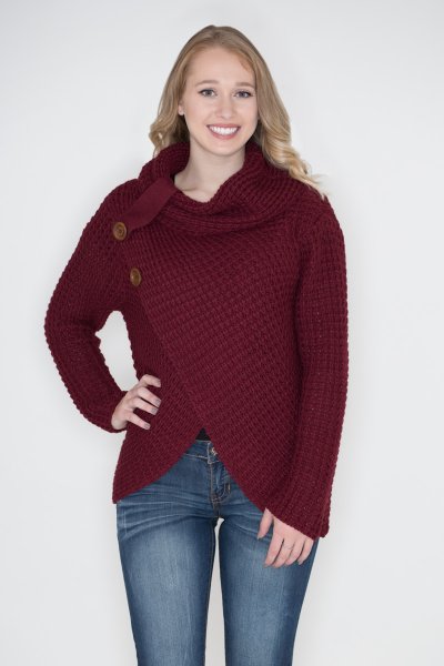 Asymmetrical Wrap Sweater by Zenana