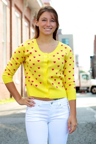Heart Cropped Cardigan by Timing