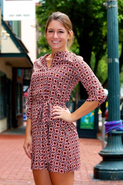 Three Quarter Sleeve Aztec Print Dress by My Beloved