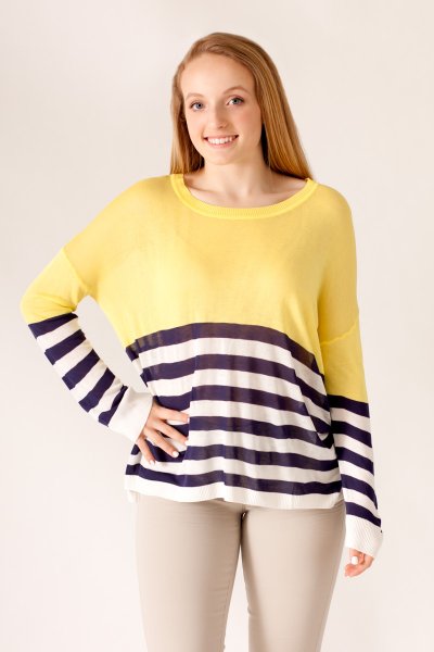 Contrast Stripes Sweater by She and Sky