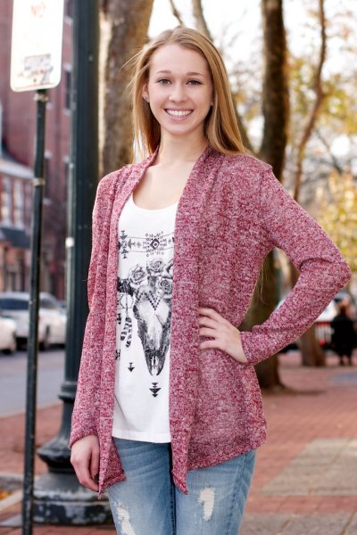 Heather Burgundy Open Cardigan by My Beloved