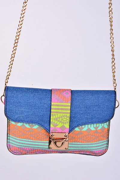 Small Tribal Print Clutch With Chain