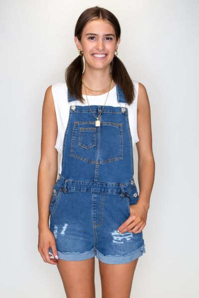 Distressed Denim Romper by Love Tree