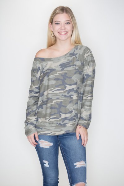 Off Shoulder Camouflage Top by Cherish