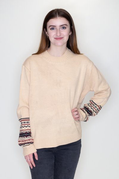 Taupe Fair Isle Sleeve Sweater by Fantastic Fawn