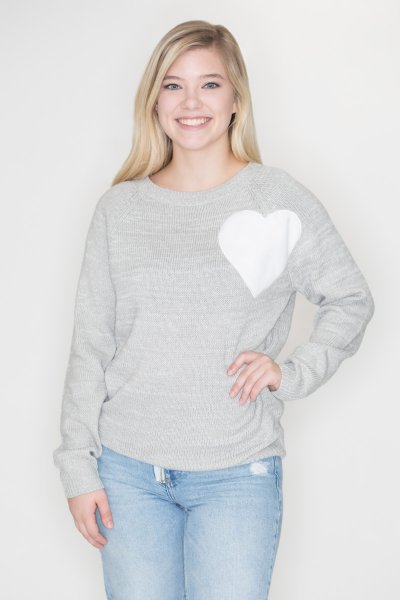 Heart Patch Sweater by Cozy Casual