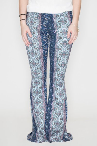 Navy Floral Print Bell Bottom Pants by Bear Dance