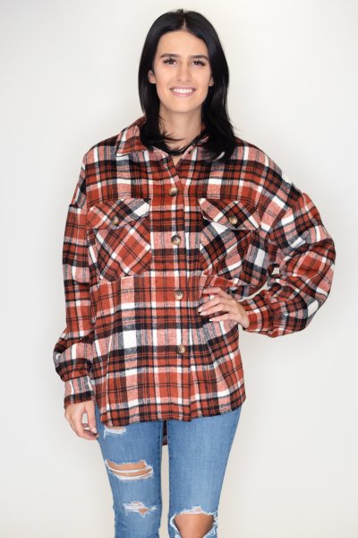 Oversized Plaid Shacket by Timing