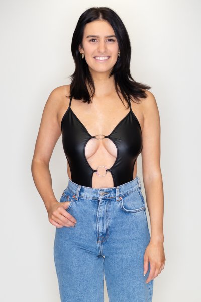 Vegan Leather Ring Bodysuit by Bear Dance