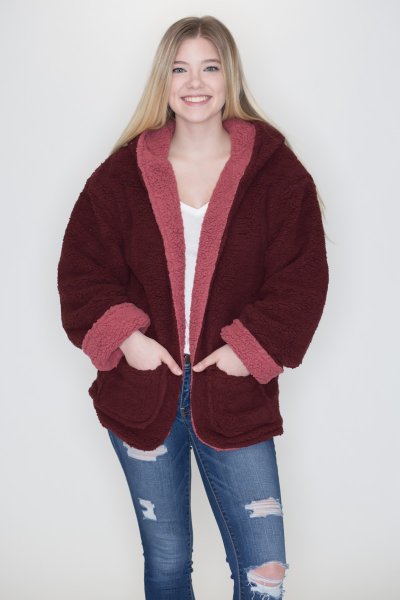 Reversible Sherpa Hoodie Jacket by Love Tree