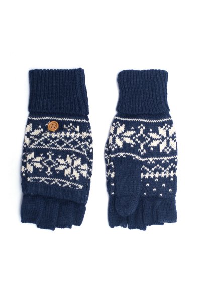 Navy Snowflake Convertible Gloves by C.C.
