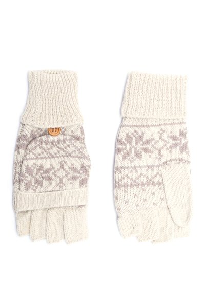 Beige Snowflake Convertible Gloves by C.C.