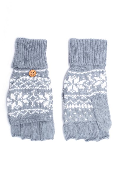 Grey Snowflake Convertible Gloves by C.C.