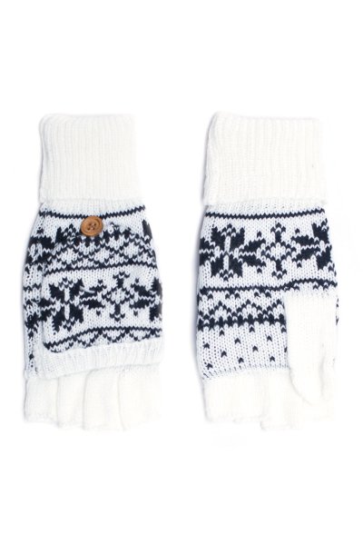 White Snowflake Convertible Gloves by C.C.
