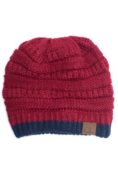Red Two Tone Cuff Beanie by C.C.