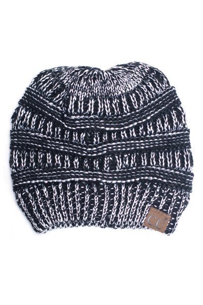 Black Metallic Knit Beanie by C.C.