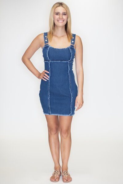 Frayed Hem Denim Dress by Blue Blush