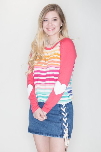 Striped Heart Sleeve Top by Fantastic Fawn