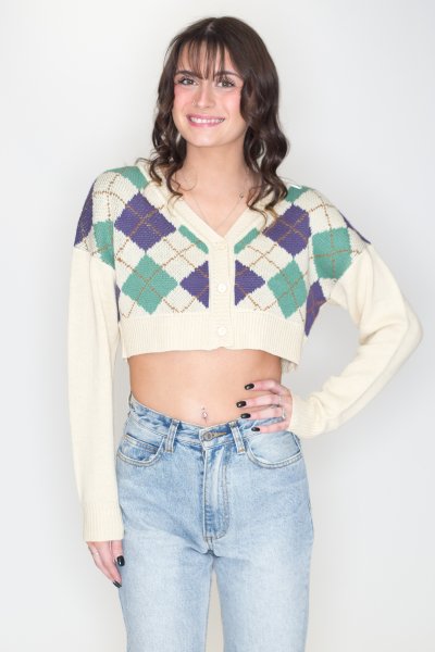 Crop Argyle Cardigan by HYFVE