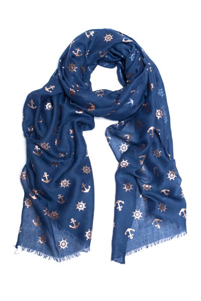 Navy Foil Anchor Scarf by Love of Fashion