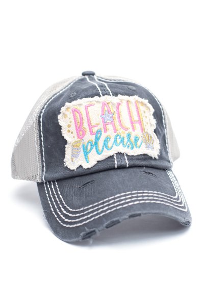 Beach Please Black Baseball Cap