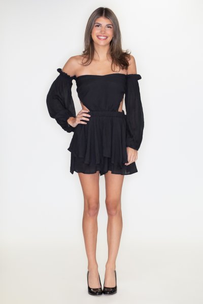 Off-Shoulder Cutout Romper by HYFVE