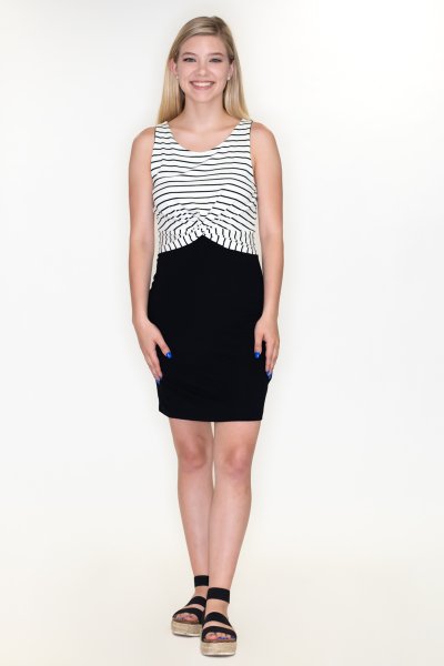 Twist Front Striped Dress by Cherish