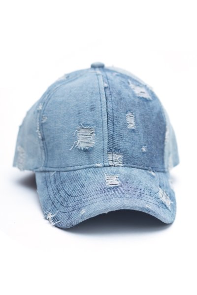 Light Denim Distressed Baseball Cap by CC