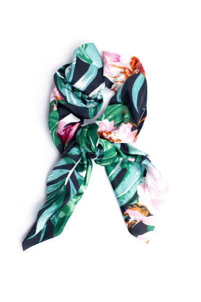 Black Floral Print Bow Scrunchie by Ellas