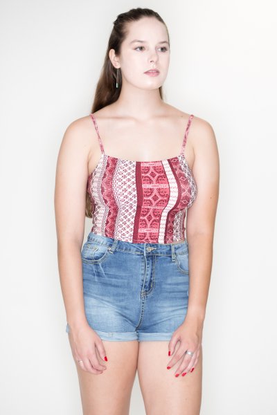 Burgundy Print Crop Top by Bear Dance