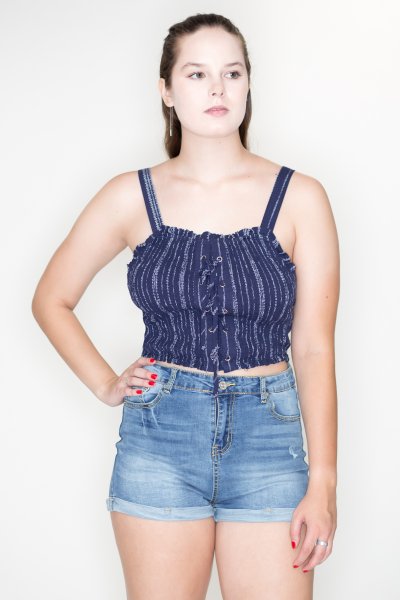 Smocked Lace Up Tube Top by Cozy Casual