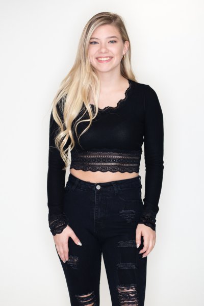 Long Sleeve Lace Trim Crop Top by Bear Dance