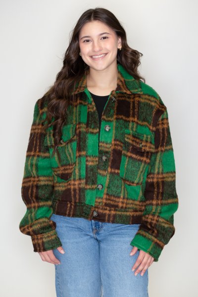 Fuzzy Mohair-Like Plaid Jacket by HYFVE