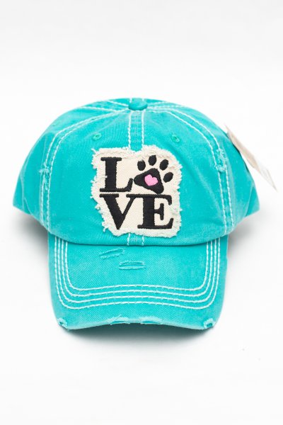 Paw Love Aqua Baseball Cap by Kbethos