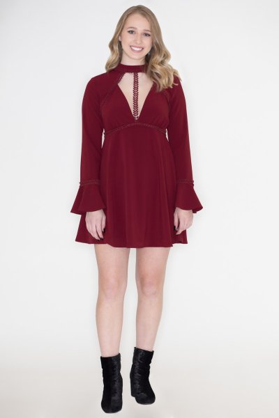 Crochet Trim Bell Sleeve Dress by LoveRiche