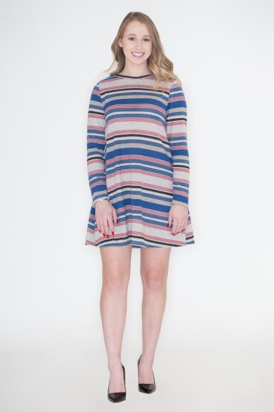 Striped Elbow Patch Dress by Cherish