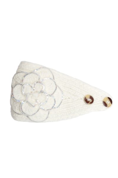 White Floral Knit Headband by CC